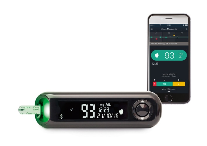 Neues Contour® Next One Blutzuckermesssystem kombiniert Blutzuckermessgerät und mobile App