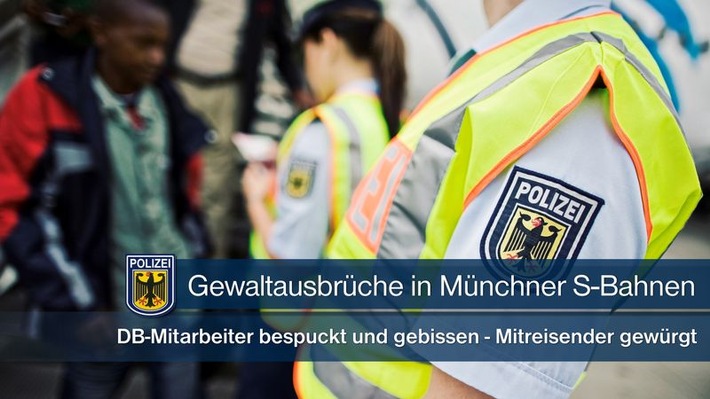 Bundespolizeidirektion München: 44-Jähriger ohne Fahrschein und ohne MNS bespuckt und beißt Prüfdienstmitarbeiter / 28-Jähriger würgt Fahrgast