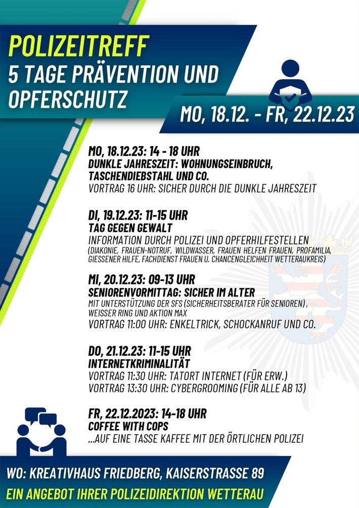 POL-WE: "Polizeitreff" im Kreativhaus Friedberg - 5 Tage Prävention und Opferschutz