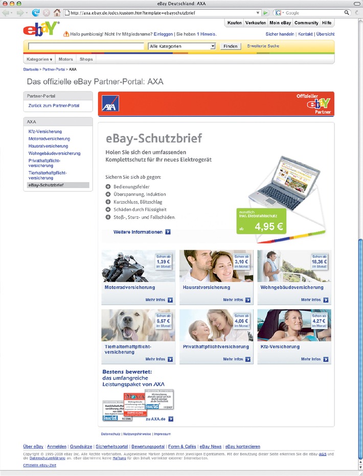 AXA und eBay vereinbaren strategische Kooperation für mehr Kundennähe / Mehr Service und Leistung für eBay-Kunden