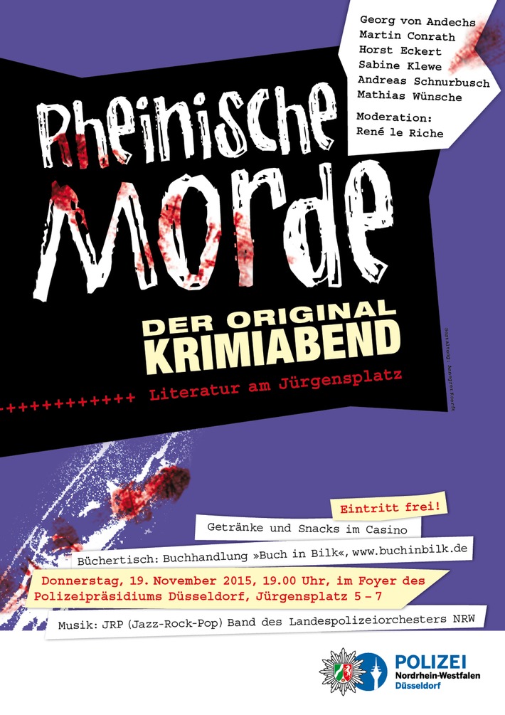 POL-D: Veranstaltungshinweis - Das Original:  Krimiabend - Literatur am Jürgensplatz - Flyer hängt an