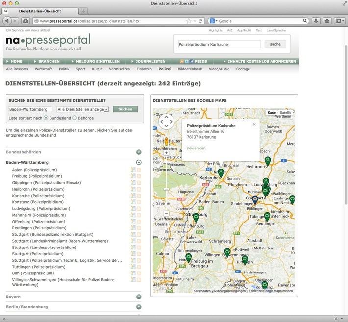 Pressearbeit der Polizei Baden-Württemberg jetzt via news aktuell