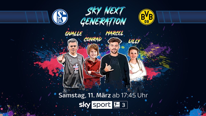 Revierderby mit Buschi, Conrad & Lilly - Die Sky Topspiel-Übertragung Schalke 04 gegen Borussia Dortmund am 11. März für Kinder