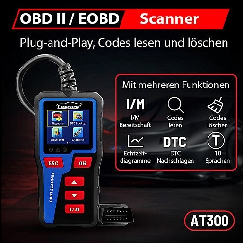 Diagnose-Fehlercodes des Fahrzeugs lesen und löschen: Lescars OBD2-Diagnosegerät OD-430 mit 6,1-cm-TFT-Farbdisplay (2,4&quot;), bis 300 Codes