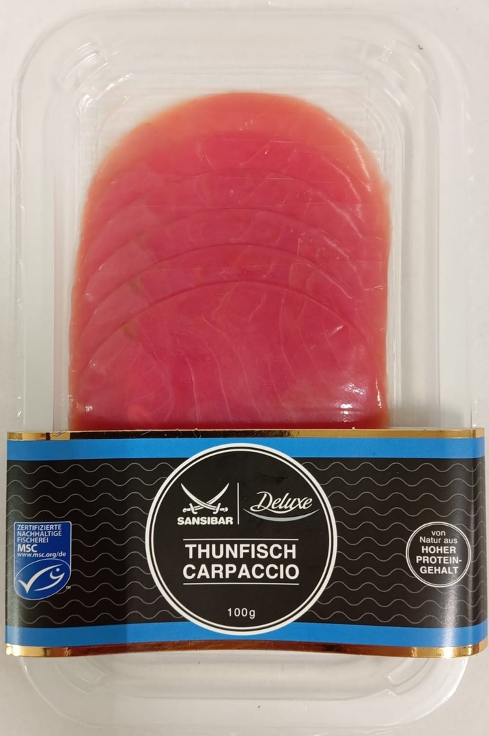 Der italienische Lieferant Sicily Food informiert über einen Warenrückruf des Produktes / "Sansibar Deluxe Thunfisch Carpaccio, 100g".