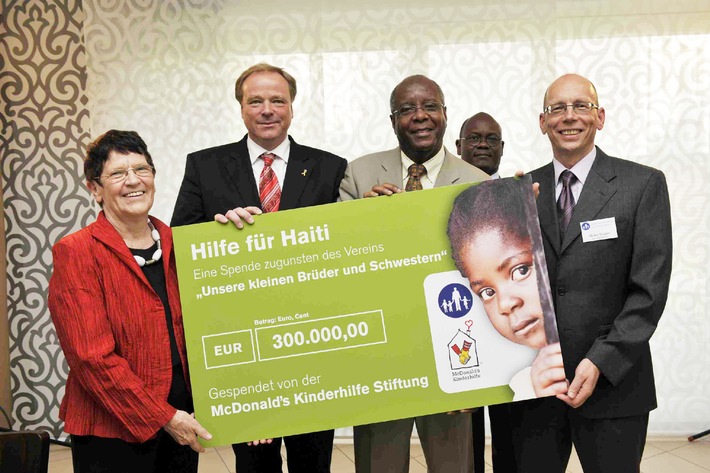 300.000 Euro Spende für Kinderkrankenhaus in Haiti / McDonald&#039;s Kinderhilfe Stiftung setzt auf nachhaltige Hilfe: Partnerschaft mit &quot;Unsere kleinen Brüder und Schwestern e.V.&quot; (mit Bild)