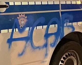 BPOL-BadBentheim: Dienstwagen der Bundespolizei mit Farbe besprüht
