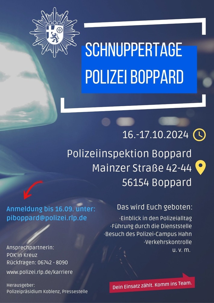 POL-PDKO: Schnuppertage Polizei Boppard im Oktober