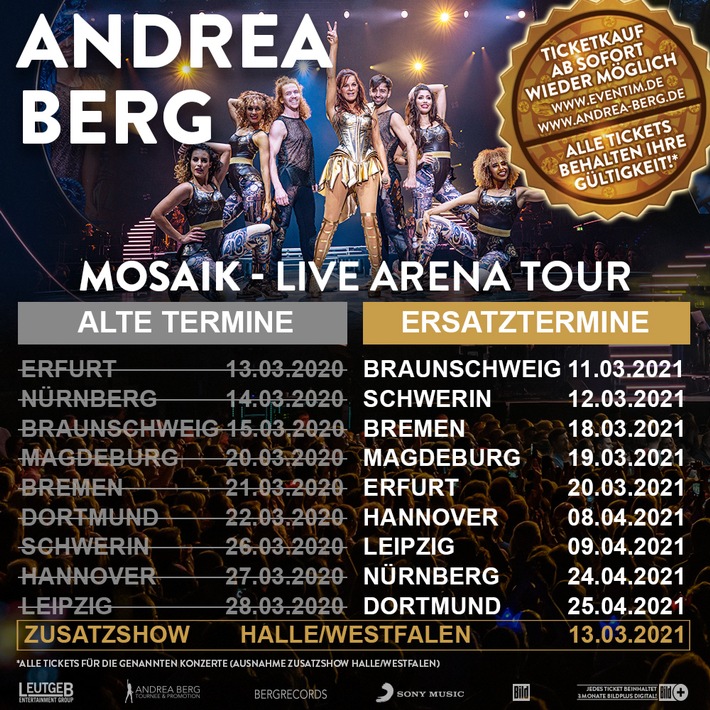 Andrea Berg: MOSAIK LIVE - Doppel-Live CD inkl. DVD mit Show-Highlights der Mosaik-Live Arena Tour
