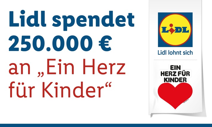 Lidl spendet 250.000 Euro an &quot;Ein Herz für Kinder&quot; / Lidl-Kunden unterstützen die Kinderhilfsorganisation durch den Kauf von nachhaltigem Holzspielzeug und Hörbüchern