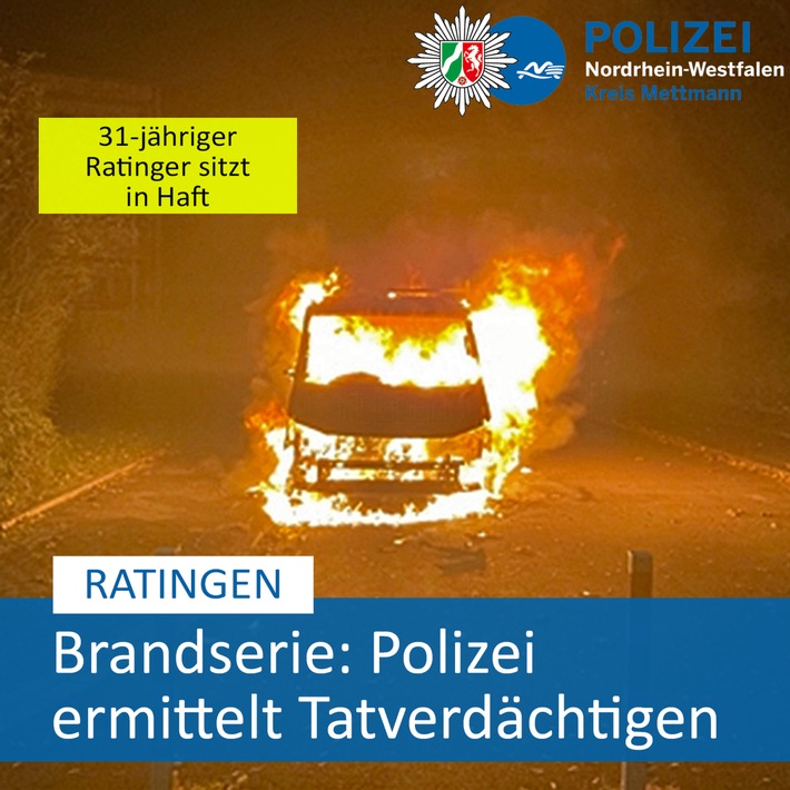 POL-ME: Serie von Fahrzeugbränden: Polizei hat Tatverdächtigen ermittelt - Ratingen - 2401044