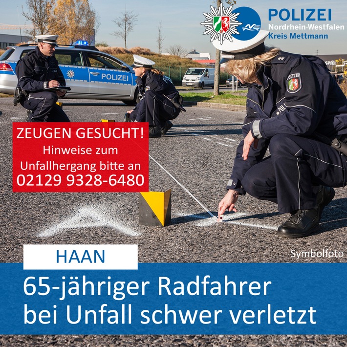 POL-ME: Radfahrer bei Verkehrsunfall schwer verletzt: Polizei sucht Zeugen - Haan - 2007118