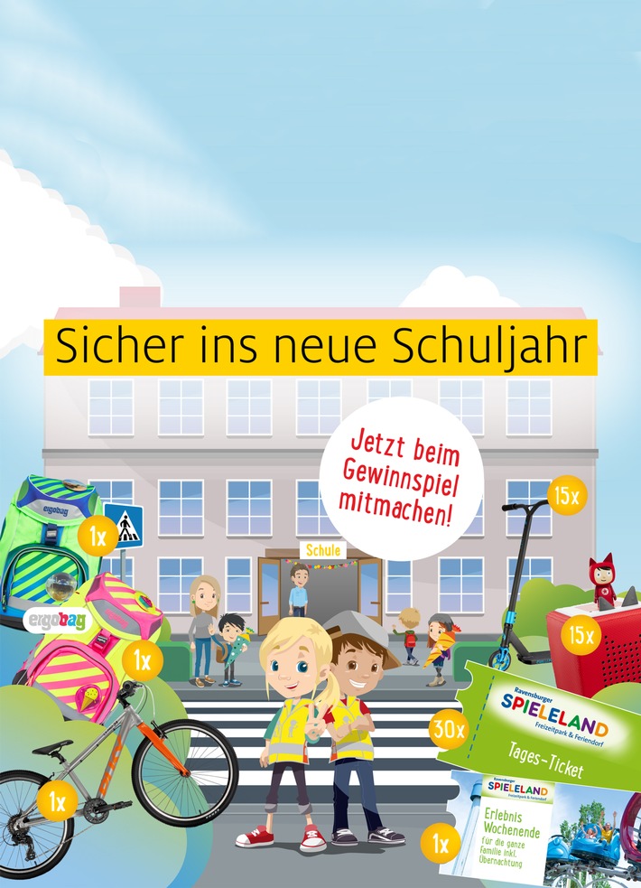 "Sicher ins neue Schuljahr" / Eine Aktion der ADAC Stiftung zum Thema "Sicherer Schulweg" mit großem Gewinnspiel auf verkehrshelden.com