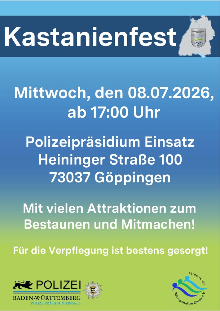 POL-Einsatz: Das Polizeipräsidium Einsatz lädt zum Kastanienfest unter dem Motto "75 Jahre Bereitschaftspolizei"