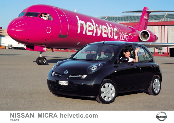 Nissan hebt ab - Mit der neuen Spezialversion "MICRA helvetic.com" - Autohersteller geht Partnerschaft mit Schweizer Günstig-Airline ein