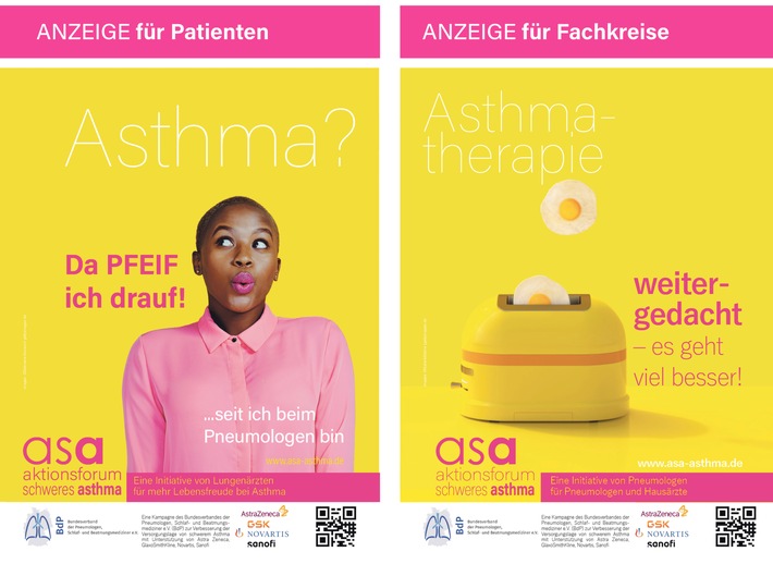 Der Bundesverband der Pneumologen, Schlaf- und Beatmungsmediziner e.V. (BdP) setzt mit seiner größten Kampagne asa - aktionsforum schweres Asthma Zeichen mit Anzeigen, die auffallen!