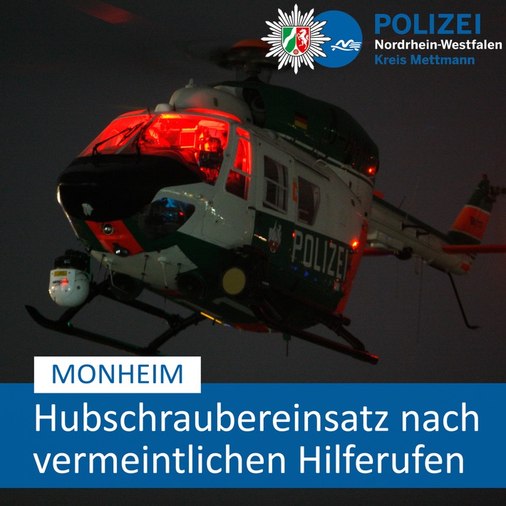 POL-ME: Hubschraubereinsatz nach vermeintlichen Hilferufen - Monheim am Rhein - 2102043