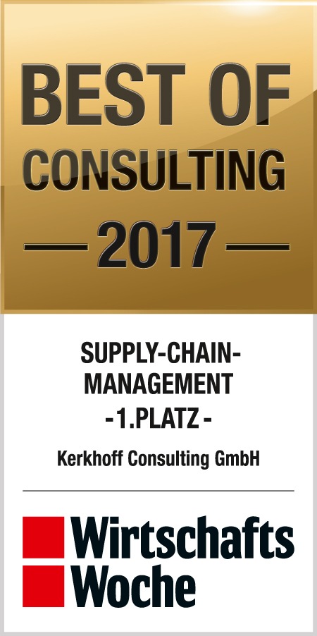 WirtschaftsWoche Award Best of Consulting 2017 / 1. Platz für Kerkhoff Consulting in der Kategorie Supply Chain Management