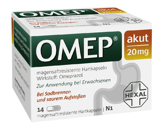 Ein starker Wirkstoff bremst die Magensäure / Jetzt rezeptfrei: OMEP® akut 20 mg macht Schluss mit Sodbrennen