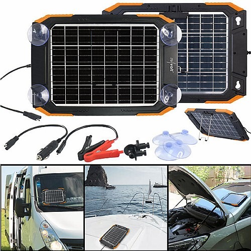 Bei längeren Standzeiten die Batterie laden: revolt Bifaziales Solar-Ladegerät für Kfz-/Wohnmobil-Batterien, 12 Volt, 13 Watt