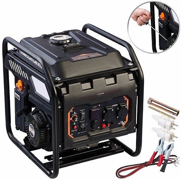 revolt Benzin-Inverter-Generator BIG-280, Display, 5.500W, 2x 230V, 1x 12V, 2x USB: Schwankungsfreier Stromerzeuger für Schrebergarten, bei Stromausfall u.v.m.