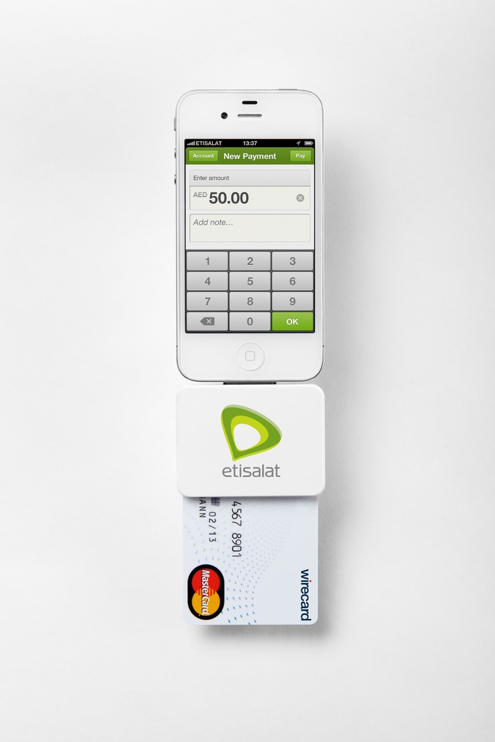 Mobile World Congress 2013: Etisalat und Wirecard präsentieren mobile Bezahllösungen / Kontaktlose Zahlungen über NFC-Technologie / Smartphones als Zahlungsterminal mit Kreditkartenakzeptanz (BILD)