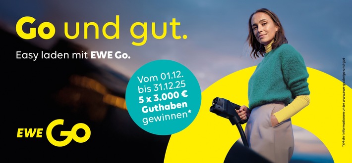 EWE Go verlost insgesamt 5 x 3.000 Euro Ladeguthaben im Dezember