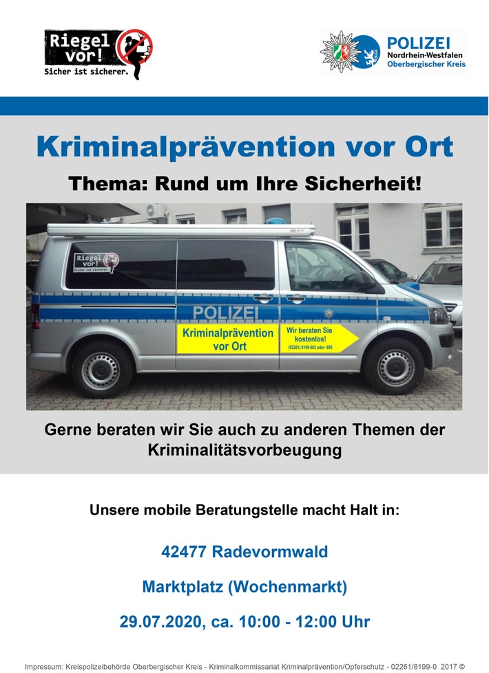 POL-GM: 240720-581: Mobile Beratungsstelle der Polizei - am kommenden Mittwoch in Radevormwald