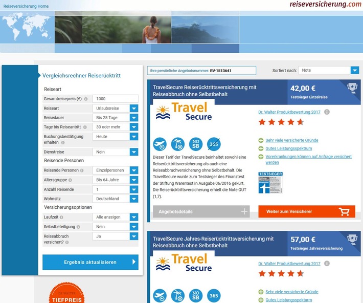 Neues Tool zum Vergleich von Reiserücktrittsversicherungen