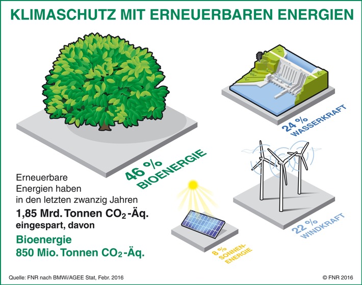 Klimaschutz mit erneuerbaren Energien / Bioenergie leistet nach wie vor den größten Beitrag