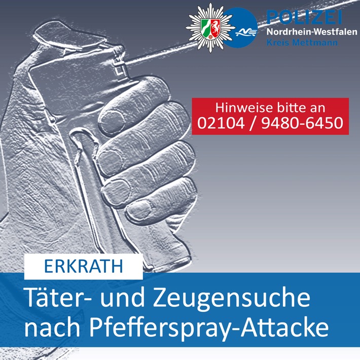 POL-ME: Täter- und Zeugensuche nach ungeklärter Pfefferspray-Attacke - Erkrath - 1909046