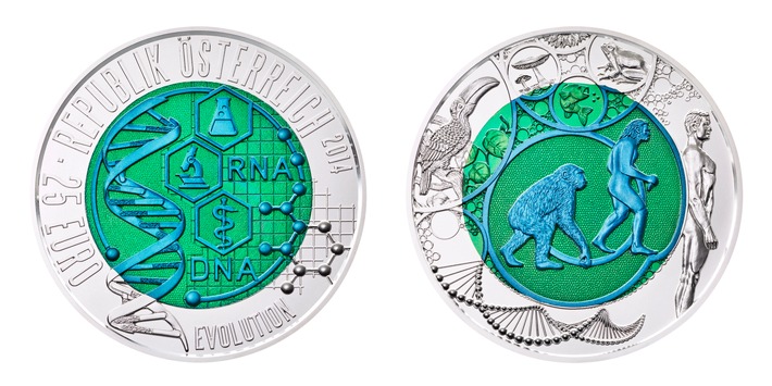 MÜNZE ÖSTERREICH AG präsentiert Weltneuheit: zweifärbige Niob-Münze &quot;Evolution&quot; - Neue Technologie aus Österreich macht Welt der Münzen bunter