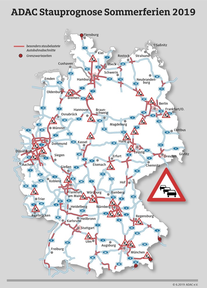 Stausaison steuert auf Höhepunkt zu / Zweite Reisewelle aus Nordrhein-Westfalen / ADAC Stauprognose für 19. bis 21. Juli