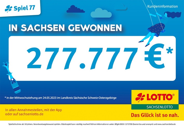 Lottoglück im Landkreis Sächsische Schweiz-Osterzgebirge: Lottospieler gewinnt 277.777 Euro