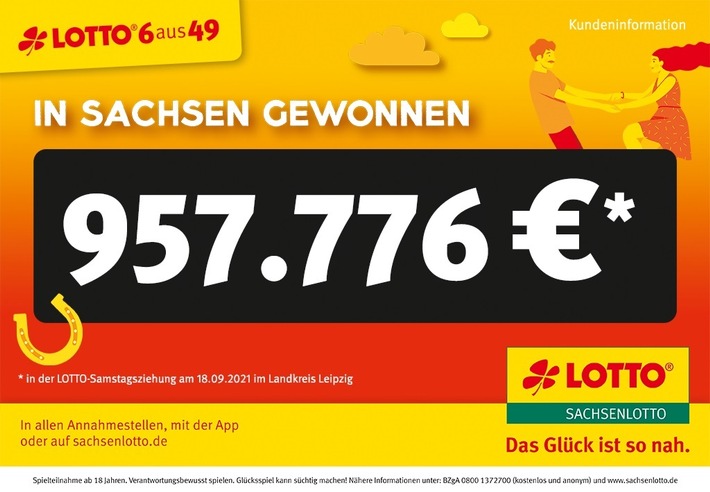 „6 Richtige“ bringen eine knappe Million Euro in den Landkreis Leipzig: 957.776 Euro-Gewinn ist bereits angemeldet