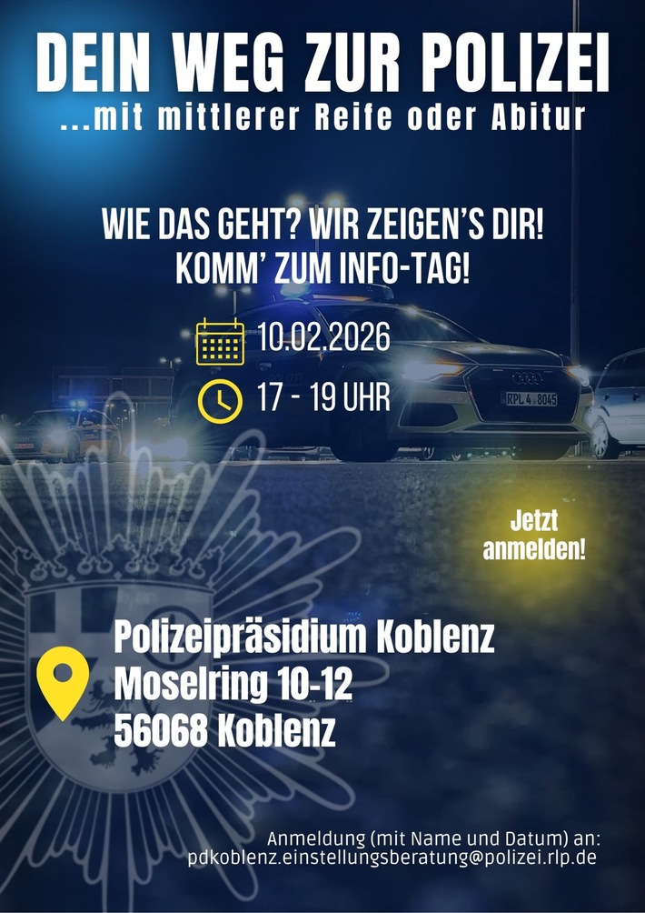 POL-PDKO: Dein Weg zur Polizei mit mittlerer Reife oder Abitur Dienstag, 10.02.2026 von 17:00 bis 19:00 Uhr