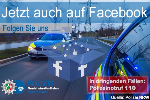 POL-VIE: Kreispolizeibehörde: Facebookstart der Polizei im Kreis Viersen- liken Sie unsere Seite: Wir freuen uns auf Sie!
