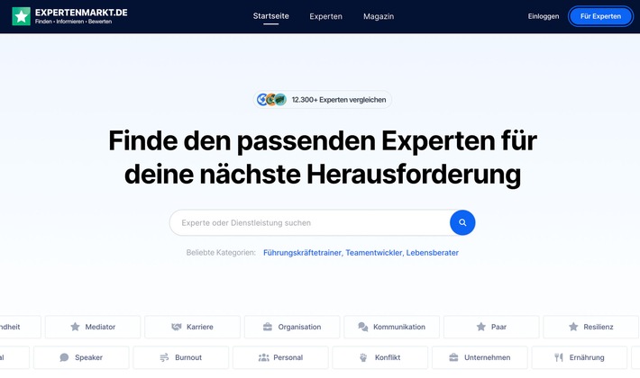 Expertenmarkt.de schafft Transparenz: Neue Plattform für Berater, Coaches und Spezialisten startet mit knapp 12.000 Anbietern