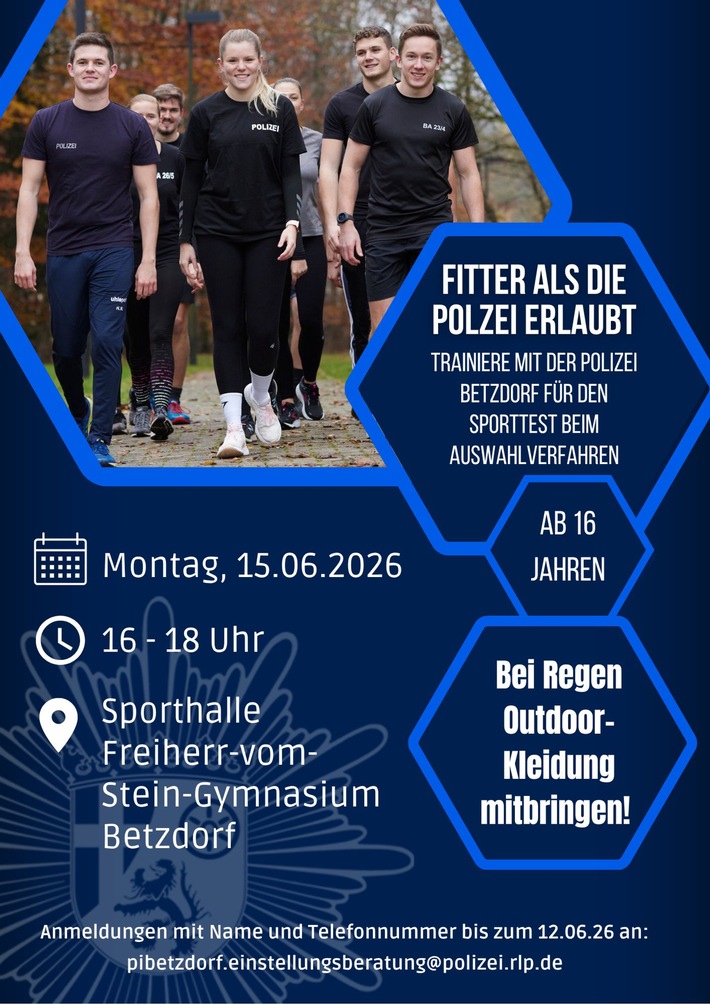 POL-PDNR: "Fitter als die Polizei erlaubt" - Trainiere mit der Polizei Betzdorf für den Sporttest beim Auswahlverfahren
