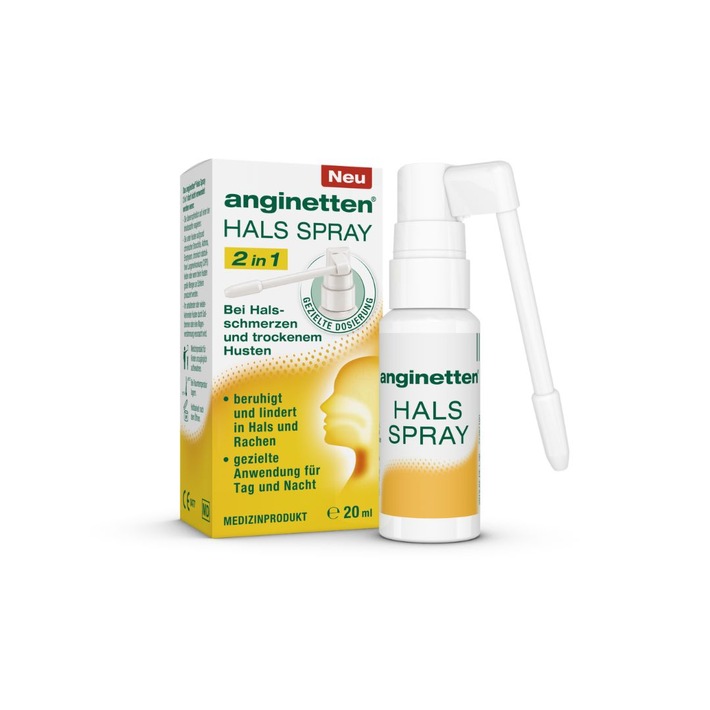 anginetten® Hals Spray 2 in 1: Unterstützung bei Halsschmerzen und trockenem Husten