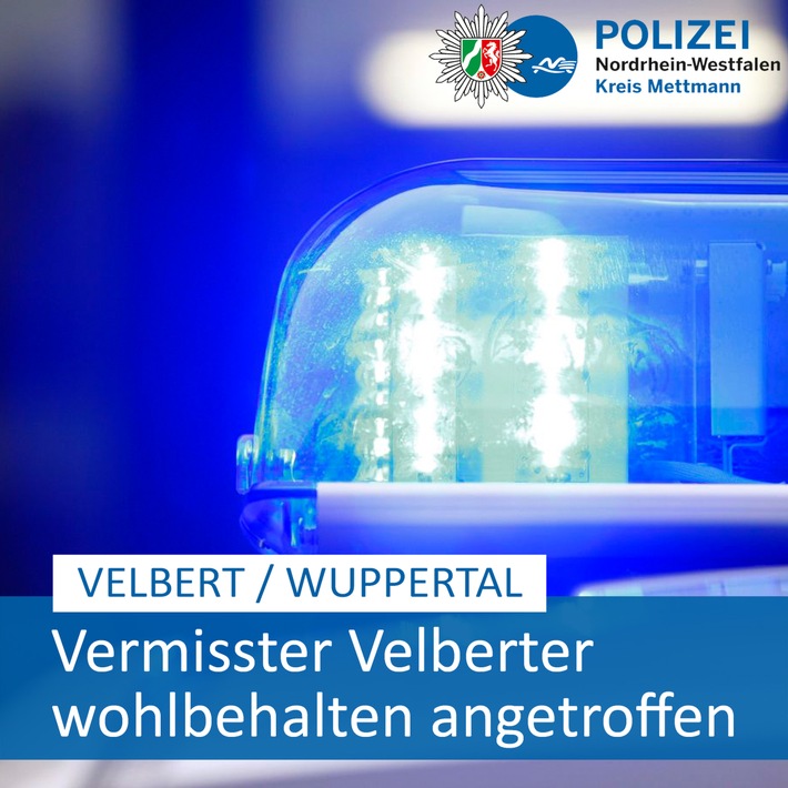 POL-ME: Rücknahme der Vermisstenfahndung - 63-Jähriger angetroffen - Wuppertal / Velbert - 2307036