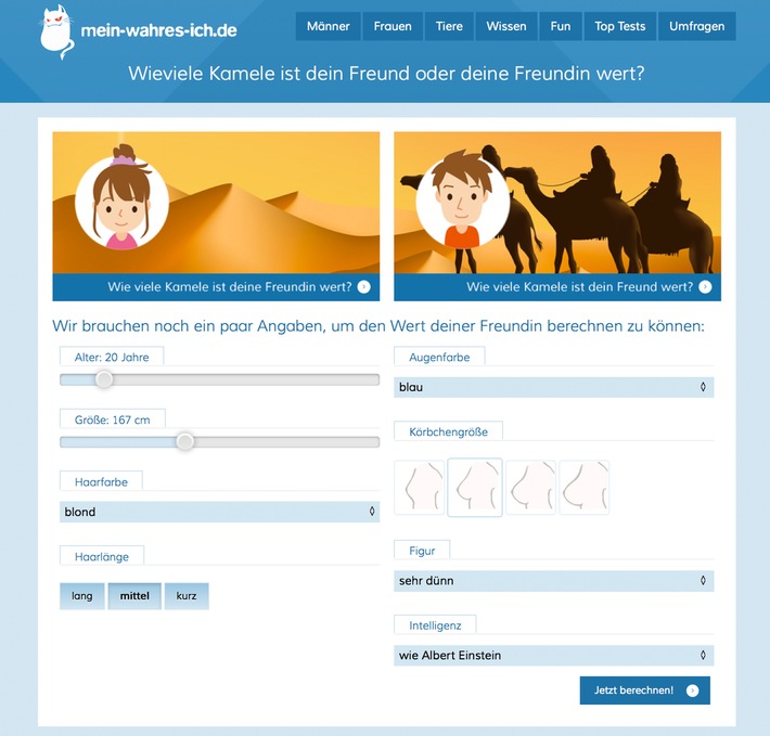 Neuer Internethype: Berechne den Wert deiner Freundin mit dem Kamelrechner