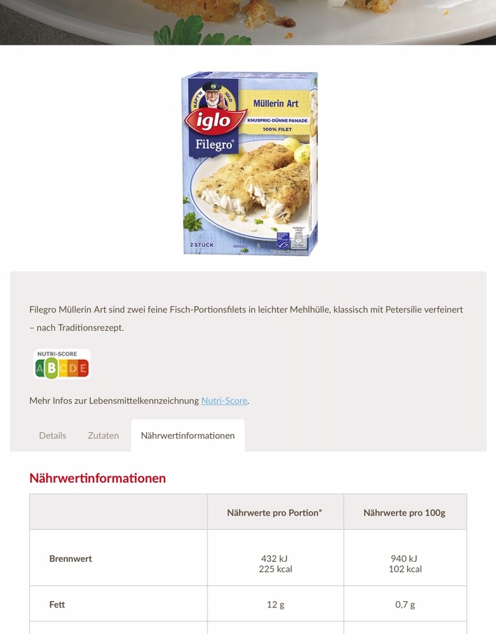 Verbraucher aufgepasst / Nutri-Score-Werte aller iglo-Produkte sind jetzt öffentlich (FOTO)