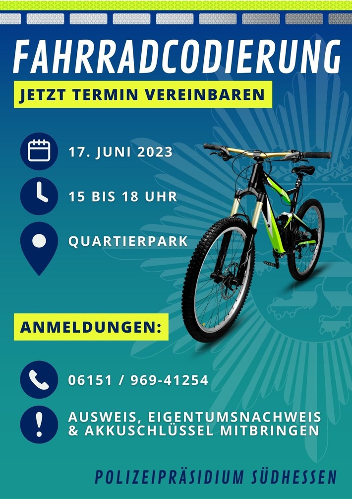 POL-DA: Darmstadt: Polizei codiert Fahrräder beim Sommerfest - Freie Plätze zu vergeben