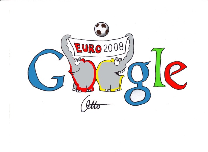 Otto Waalkes verewigt seine Ottifanten in einem "meisterschaftlichen" Google EM-Logo