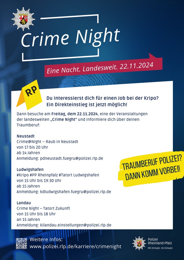 POL-PPRP: Polizei Rheinland-Pfalz veranstaltet landesweite "Crime Night" am 22.November 2024