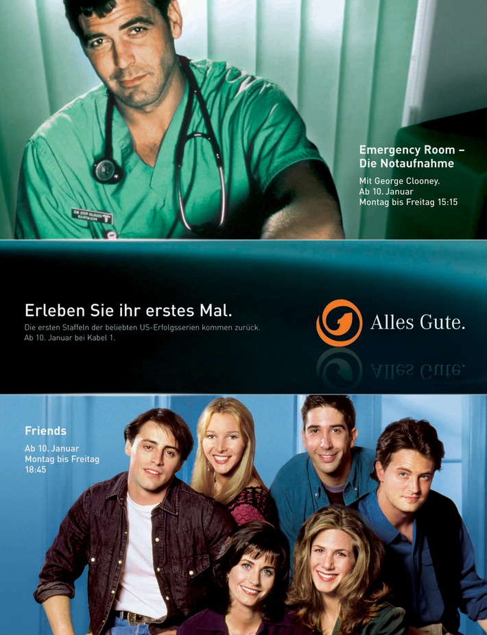 Sechs Freunde und George Clooney: Eye-Catcher bei der Kabel 1-Serienkampagne zum Jahresbeginn