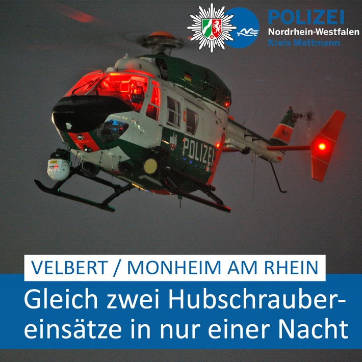 POL-ME: &quot;Doppelter Hubschraubereinsatz&quot;: Polizei suchte nach vermisstem Jungen und fasste mutmaßliche Kabeldiebe - Velbert / Monheim am Rhein - 2304054