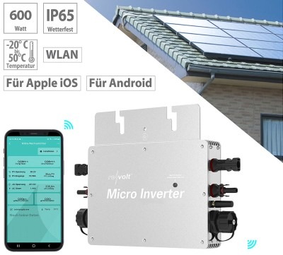 revolt WLAN-Mikroinverter SMI-600 für Solarmodule, 600 Watt, App, geprüft (VDE-Normen): Solarstrom für das Zuhause schnell nachgerüstet - mit Kontrolle und Regelung per App