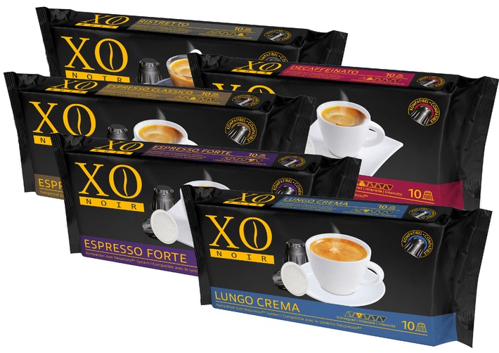 Le capsule di caffè XO Noir per macchine Nespresso®* in vendita esclusiva presso Manor